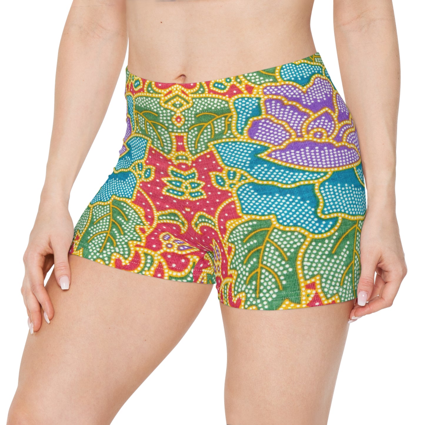 Flores verdes y rojas - Shorts de mujer Inovax