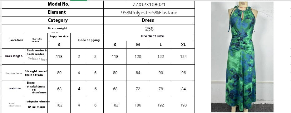 Halter Slimming Temperament Printed Sleeveless Hollow-out Camisole Long Dress Women