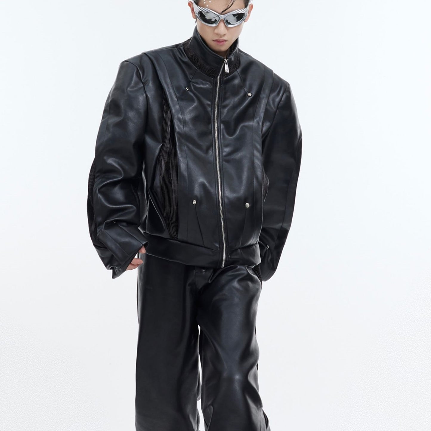 Design PU Leather Coat Heavy Stitching Motorcycle Clothing Suit Men