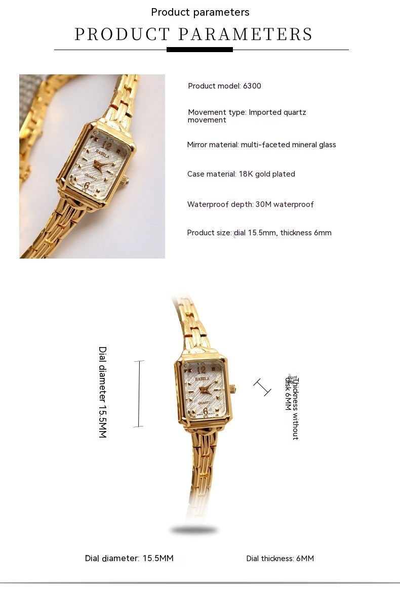 Montre carrée pour femmes, placage de cuivre, or 18 carats, mode décontractée, célébrité d'internet