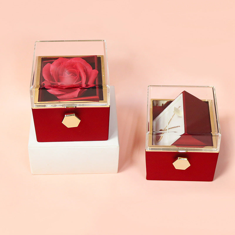 Caja de regalo giratoria con forma de rosa y flor de jabón, caja de embalaje de joyería con forma de rosa giratoria creativa, regalo del Día de San Valentín para mujer