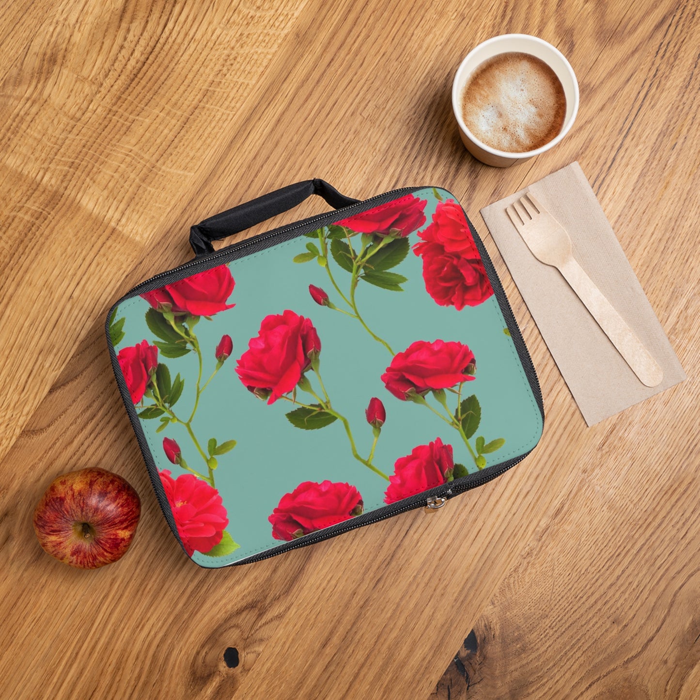 Red Flowers and blue - Inovax Lunch Bag