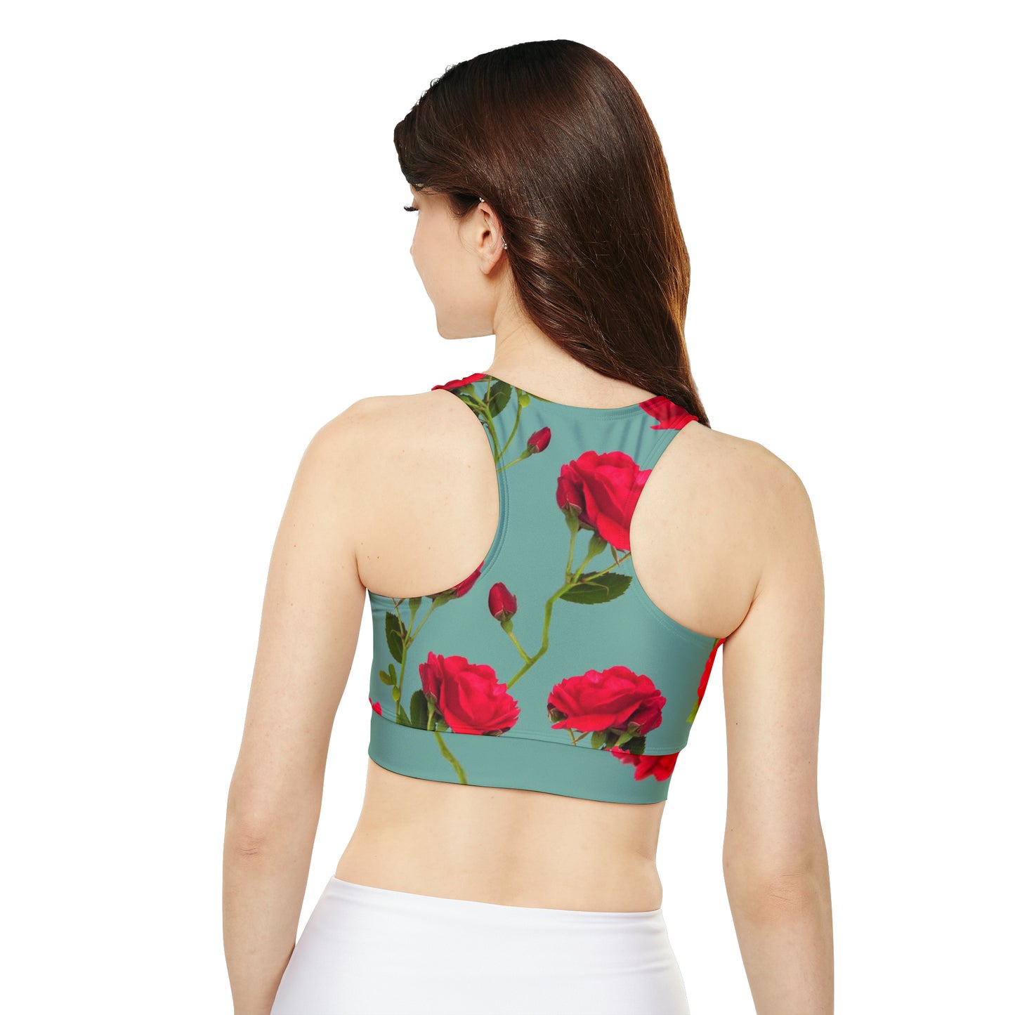 Red Flowers and blue - Inovax Padded Sports Bra