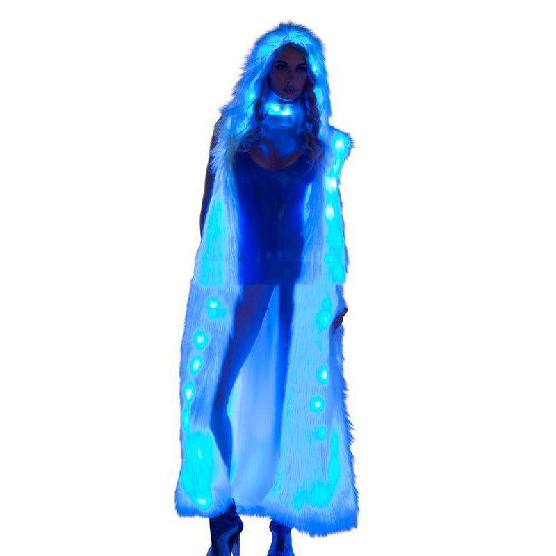 Luminous Led Performance Clothing Super Long Sleeveless Women's Faux Fur