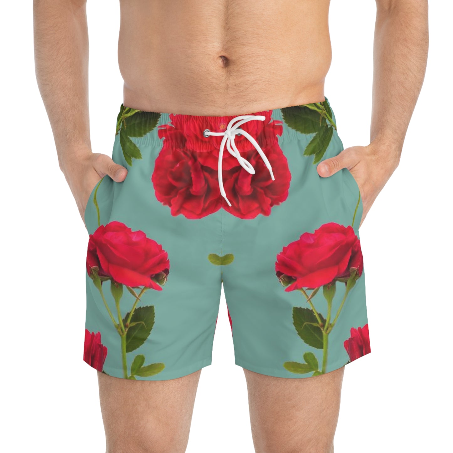 Red Flowers and blue - Inovax Swim Trunks