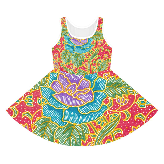 Flores verdes y rojas - Vestido de verano sin mangas niña Inovax