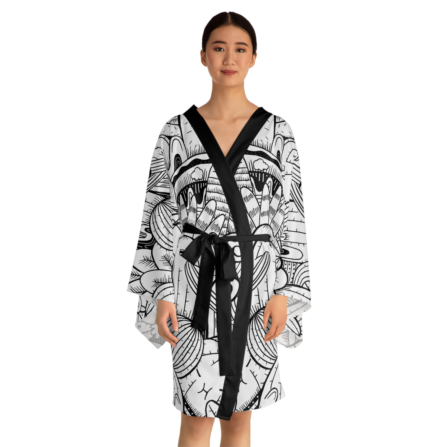 Doodle Cactus - Inovax Long Sleeve Kimono Robe