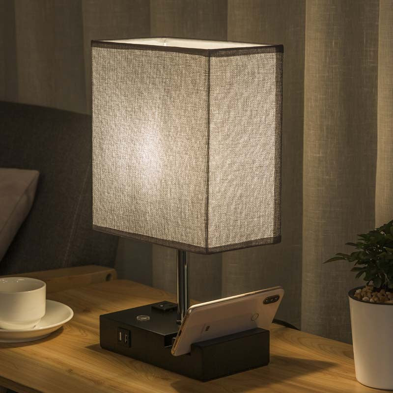 USB Fabric Touch Rectangular Table Lamp