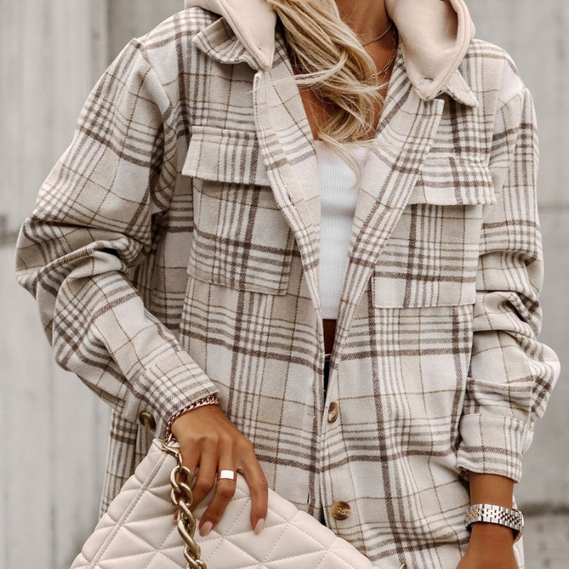 Automne nouveau Plaid à manches longues manteau femmes ample décontracté