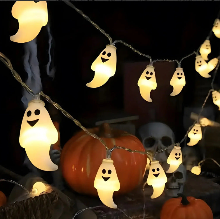 Cadena de luces de Halloween de PVC de material blando, lámpara de modelado de murciélago fantasma de calabaza, decoración del hogar para interiores y exteriores