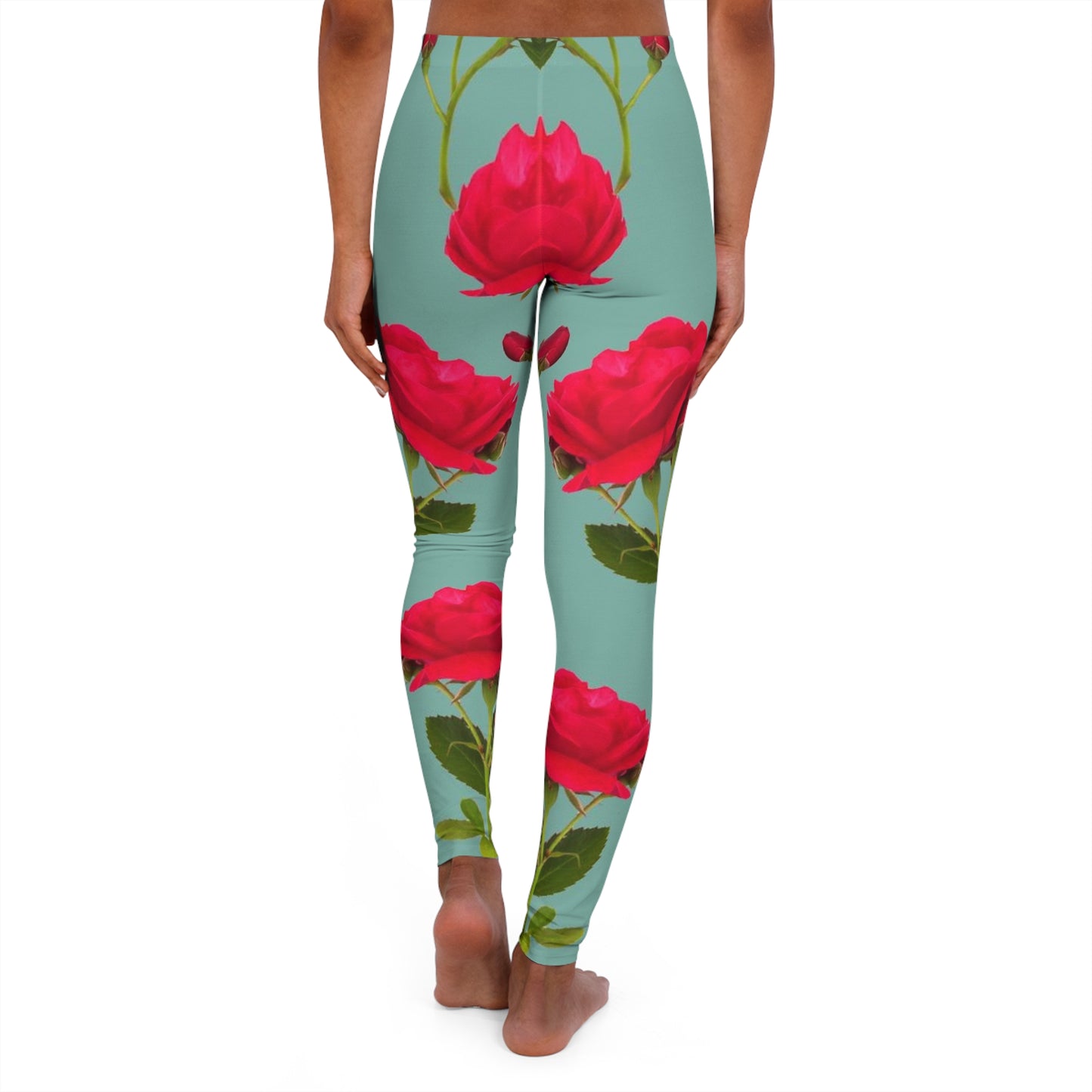 Red Flowers and blue - Inovax Women's Spandex Leggings