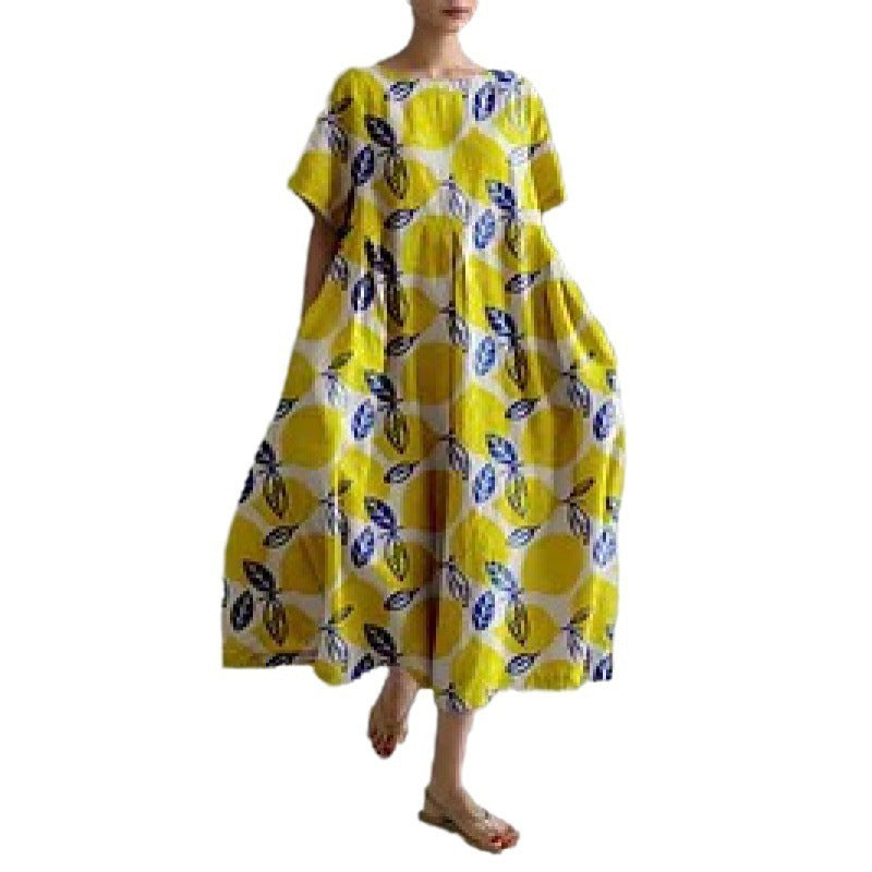 Loose Round Neck Fashion Advanced Short Sleeve Printing Dress