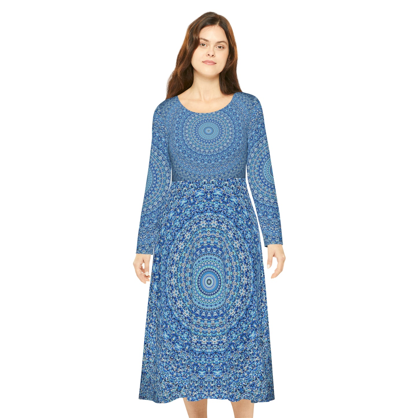 Blue Mandala - Inovax Women's Long Sleeve Dance Dress