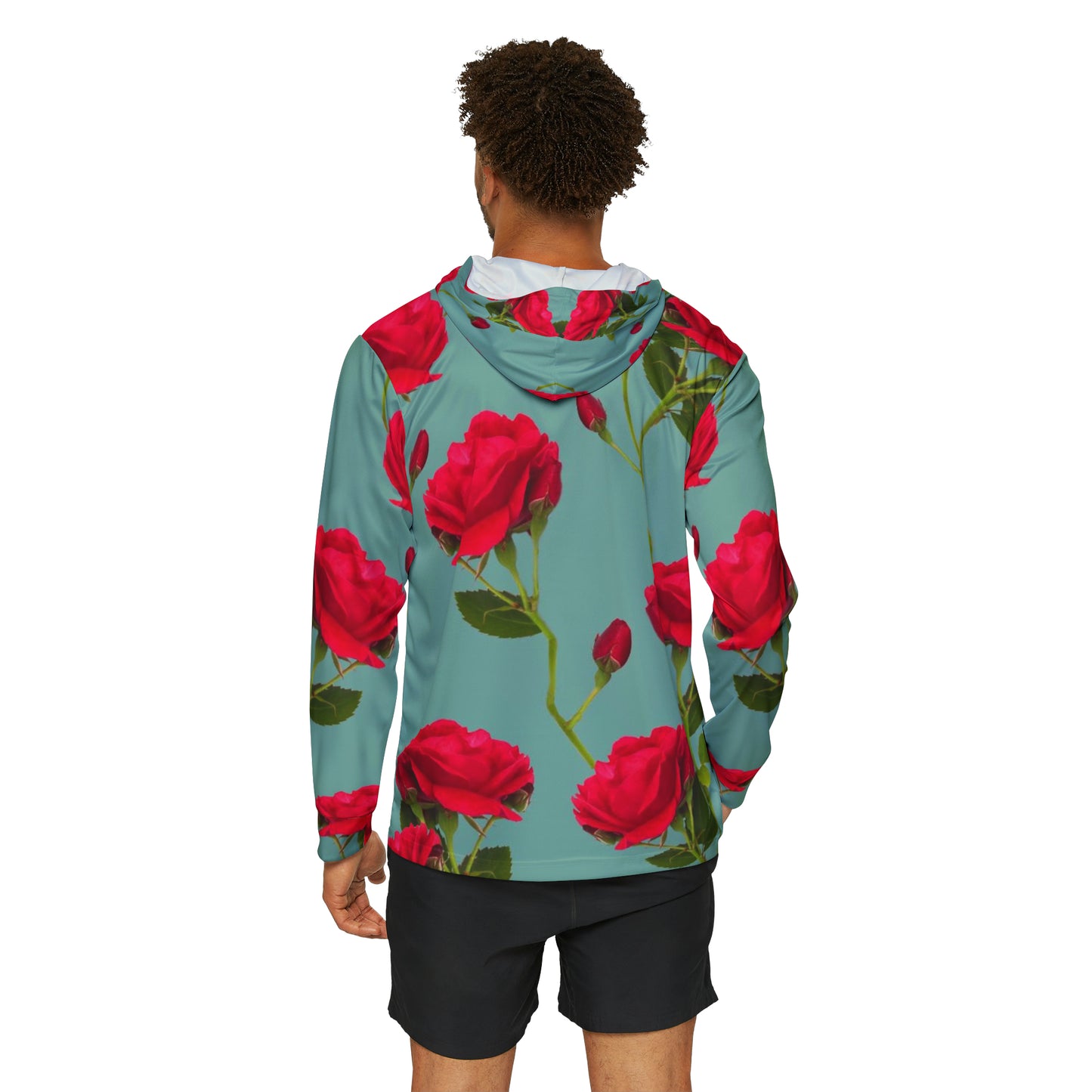 Fleurs rouges et bleus - Chandail à capuchon d'échauffement sportif pour hommes