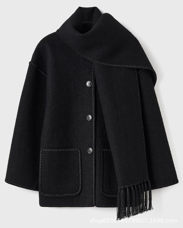 Manteau en laine épais pour femmes, avec écharpe, pompon, veste ample, décontractée, bureau, Streetwear, automne et hiver