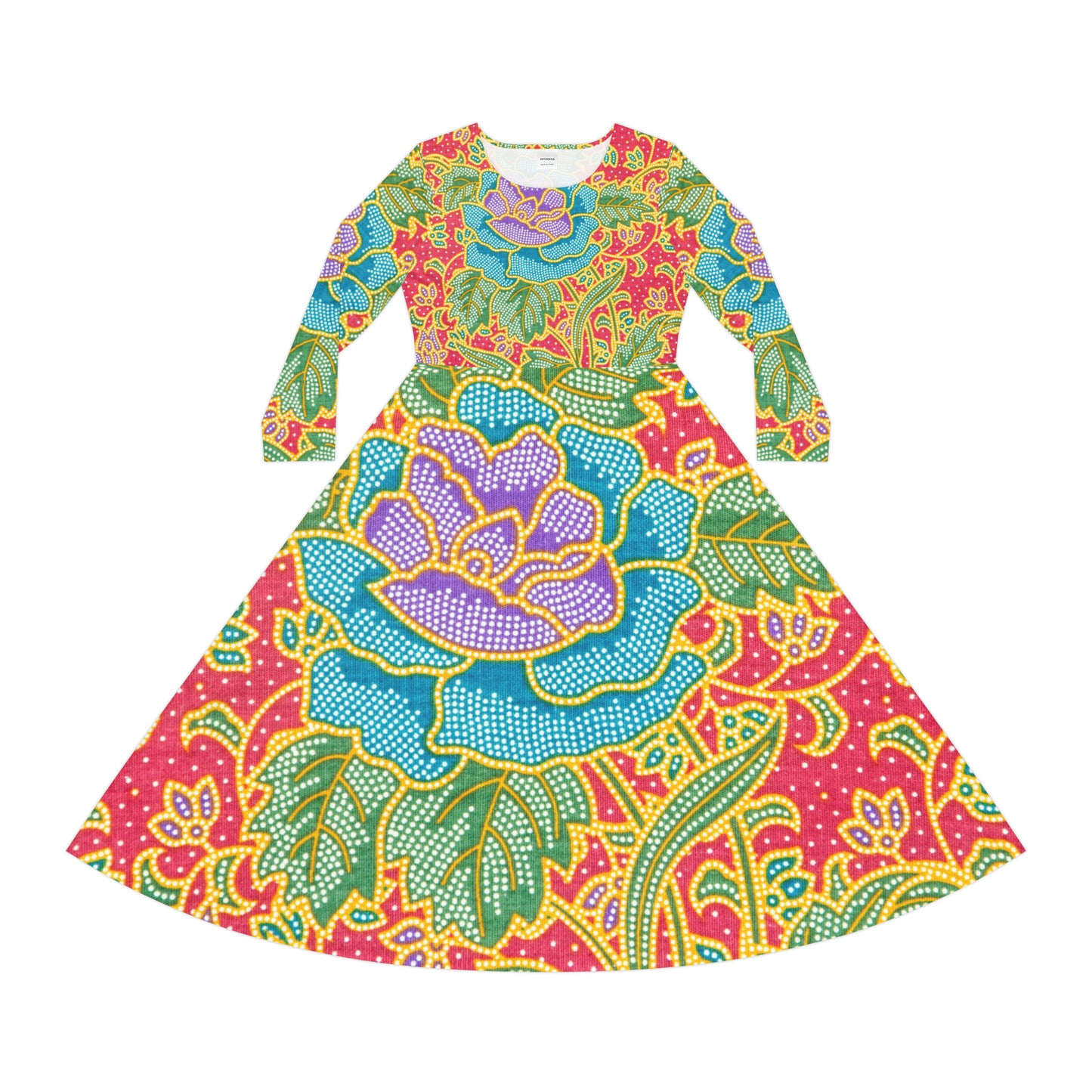 Flores verdes y rojas - Vestido de Danza de Manga Larga Mujer Inovax