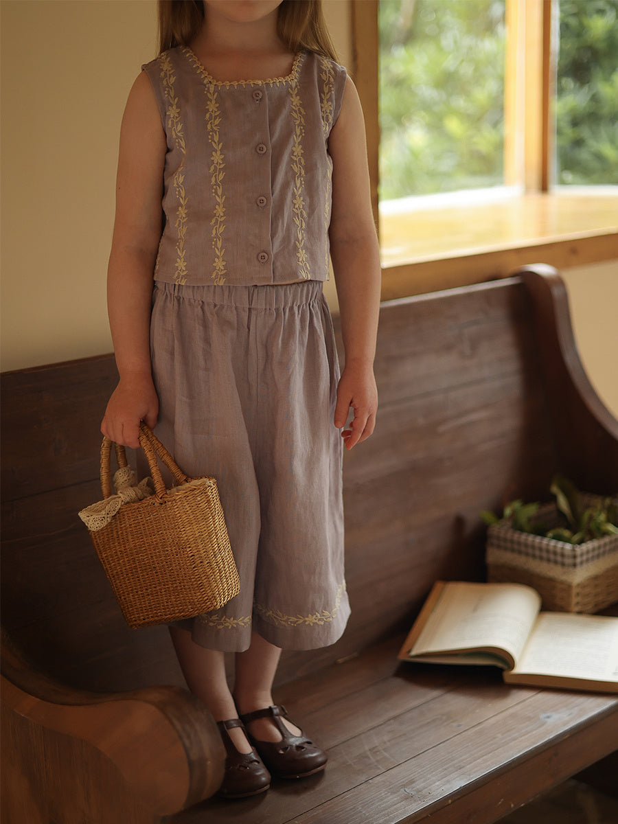 Pure Linen Vest And Pants Set For Babies