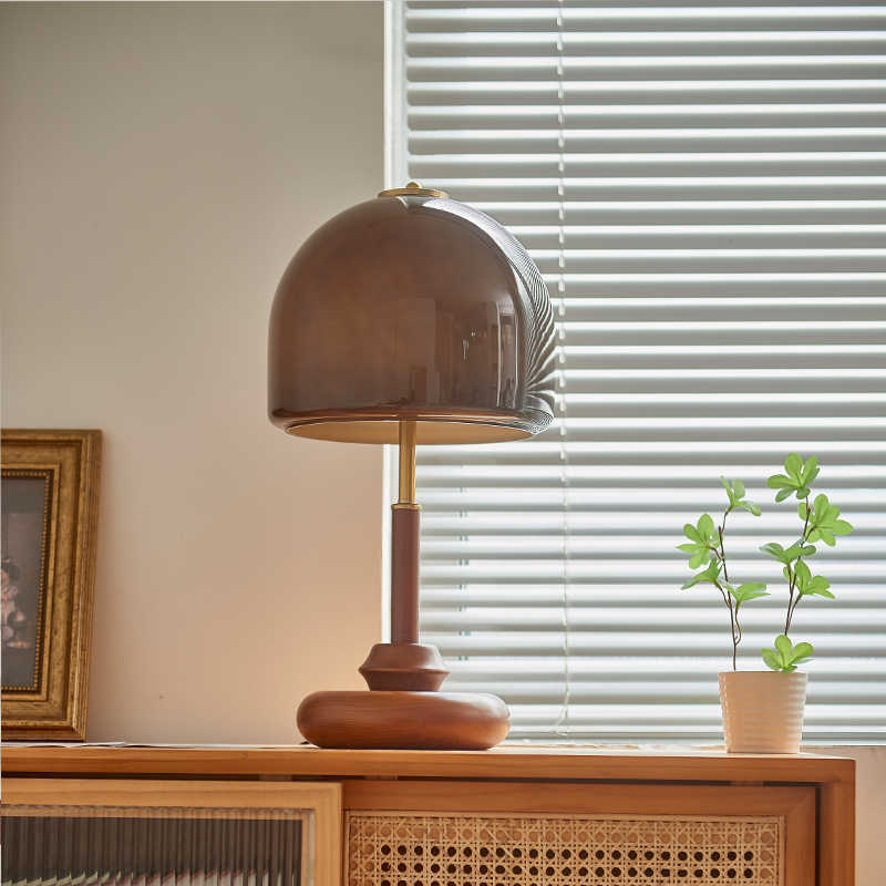 Retro Amber-yellow Glass Mushroom Decorative Table Lamp