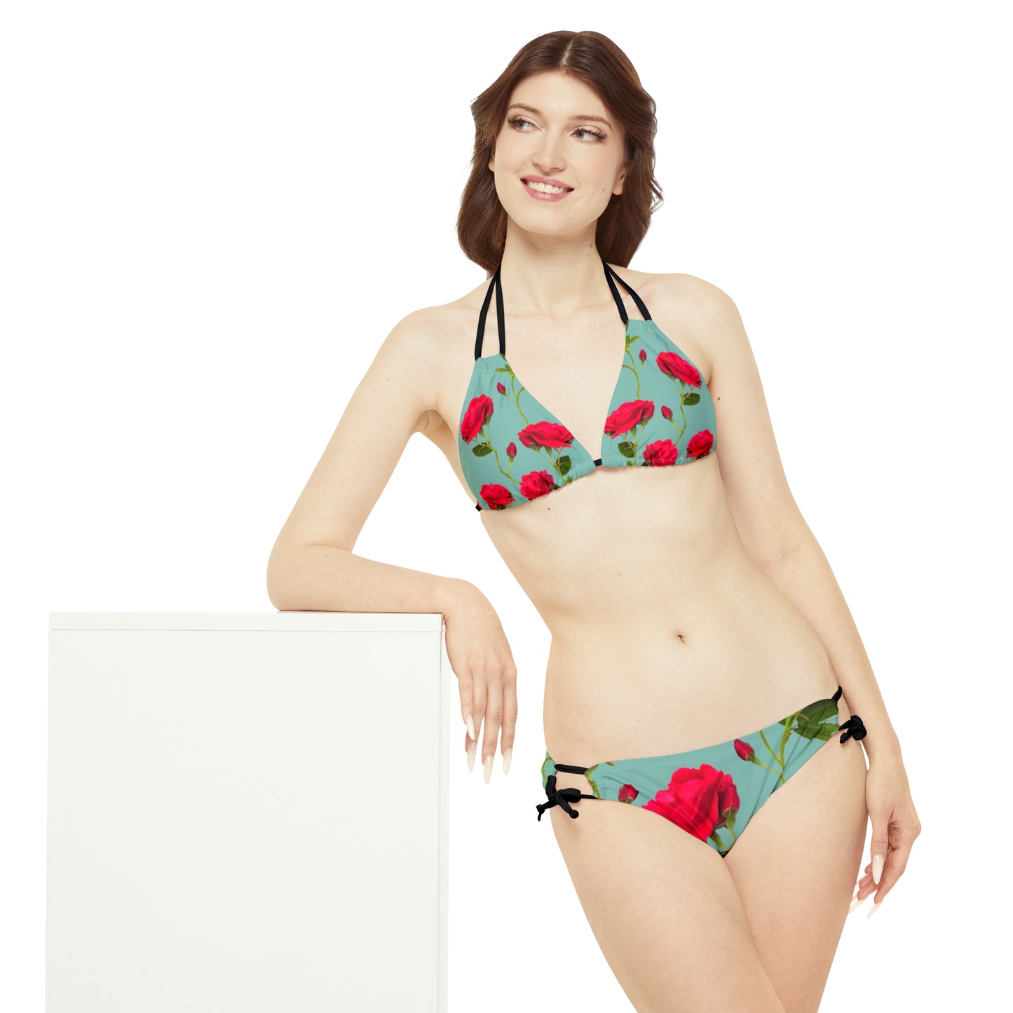 Red Flowers and blue - Inovax Strappy Bikini Set