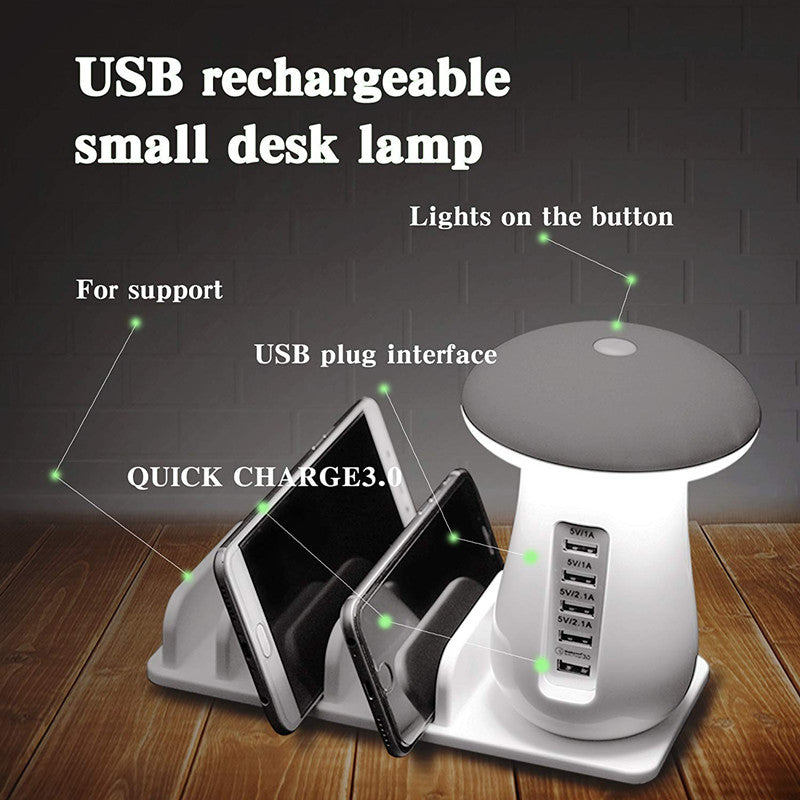 Lampe champignon multifonction 2 en 1, support de lampe LED, chargeur USB, fournitures de bureau et de maison