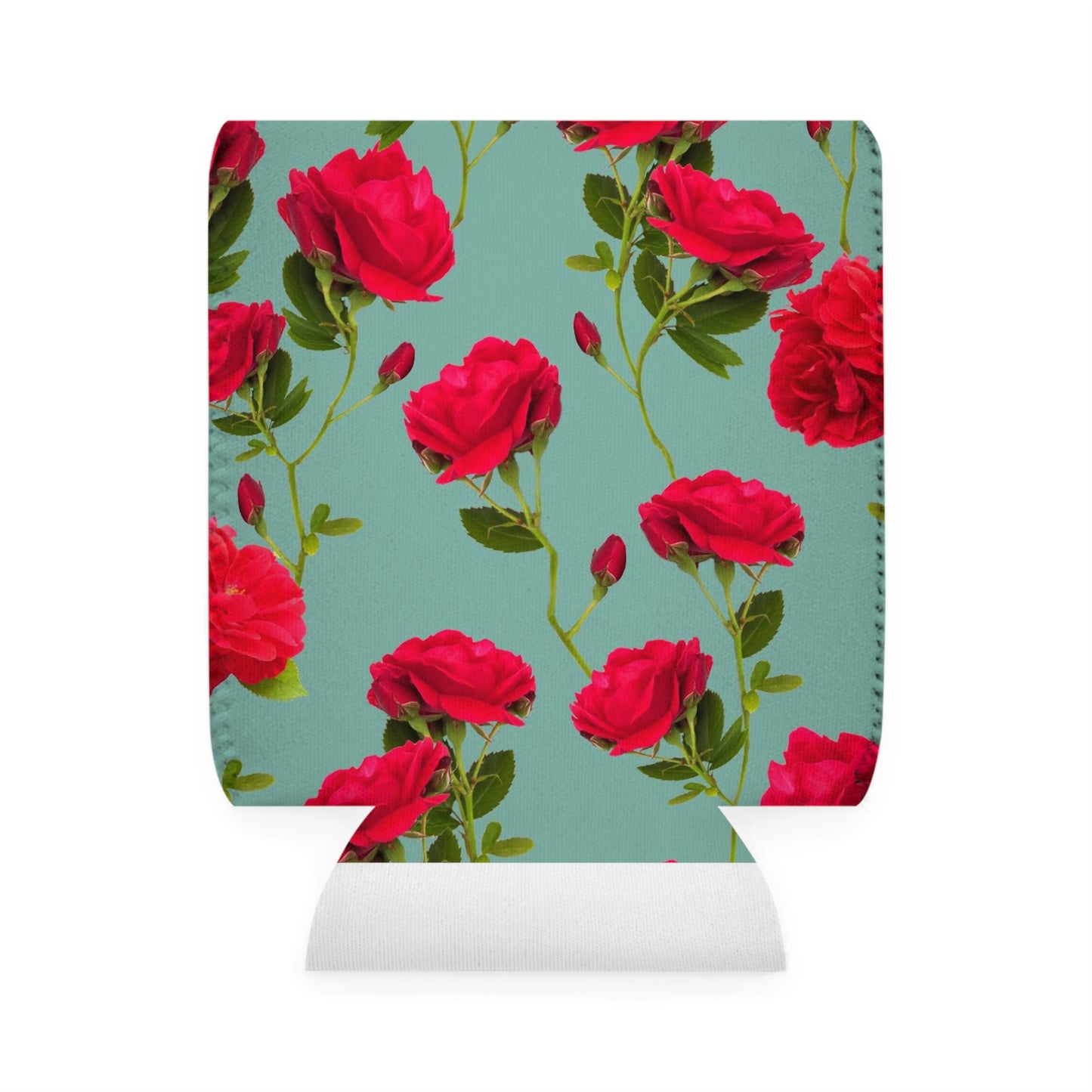 Red Flowers and blue - Inovax Can Cooler Sleeve