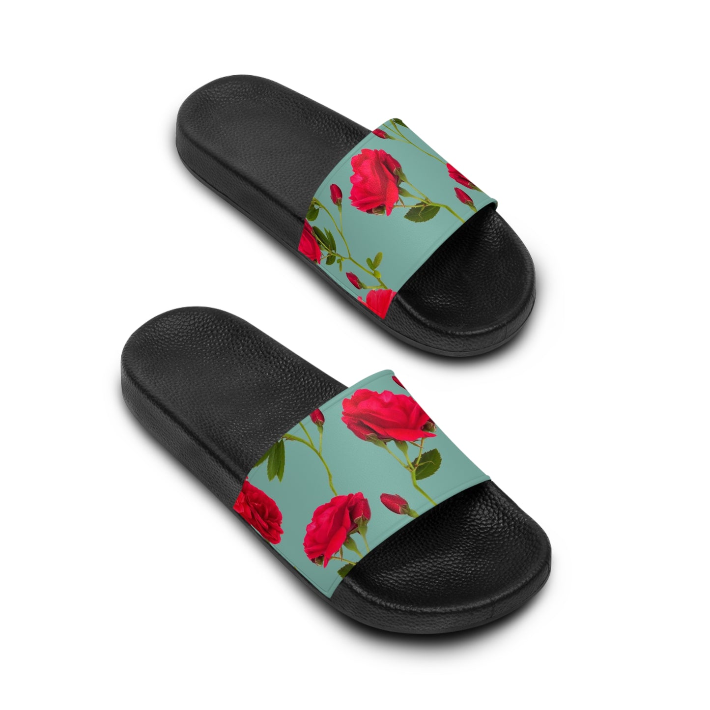 Flores Rojas y Azul - Sandalia Slide Mujer Inovax