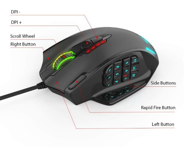 La macro de una mano Red Dragon M908 define el mouse