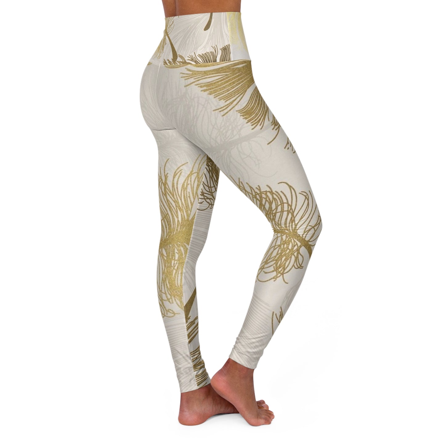 Plumes dorées - Leggings de yoga taille haute Inovax