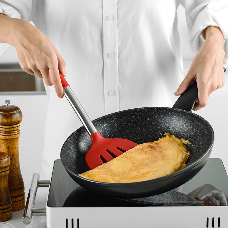 Ensemble d'ustensiles de cuisine en silicone avec poignée en tube d'acier inoxydable