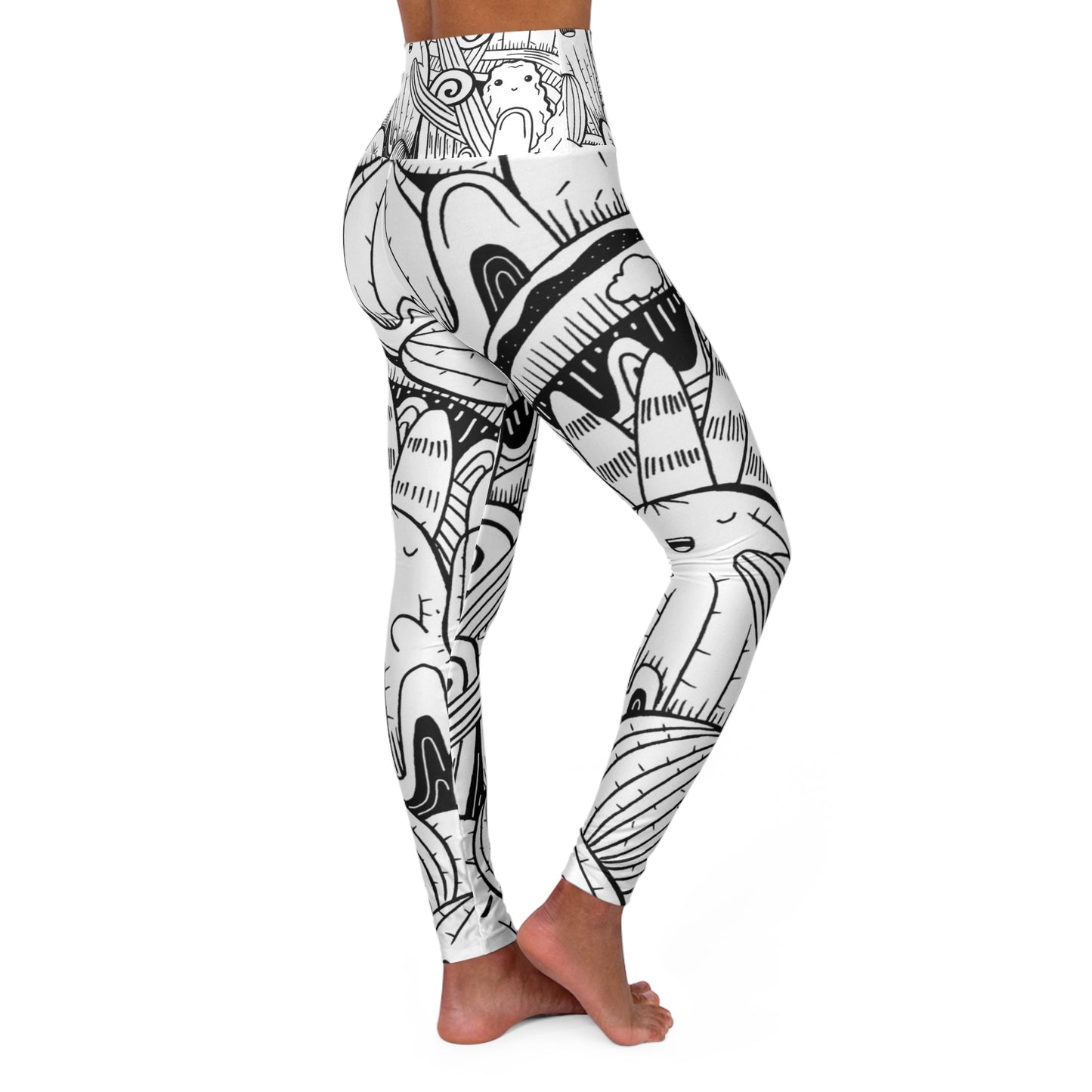 Doodle Cactus - Leggings de yoga de cintura alta Inovax