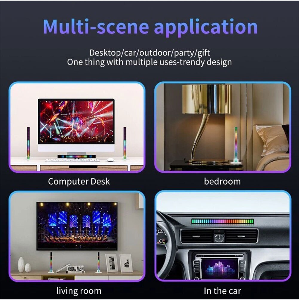 RGB Lamp 32LED Strip Lights Pickup Light Sound Control Lamp Ambient Light Smart APP Control Music Rhythm For Game Desktop Light