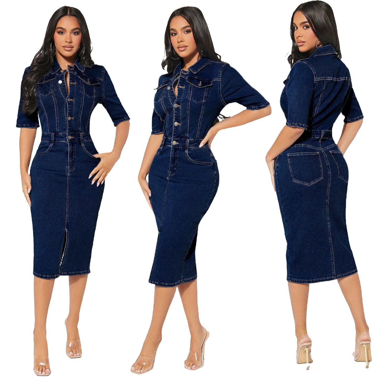 Robe en denim enveloppée de hanches pour femmes, personnalité de la mode