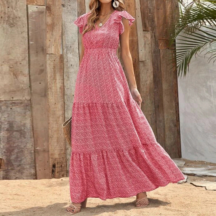 Robe d'été bohème pour femmes, col en v, imprimé floral, vacances