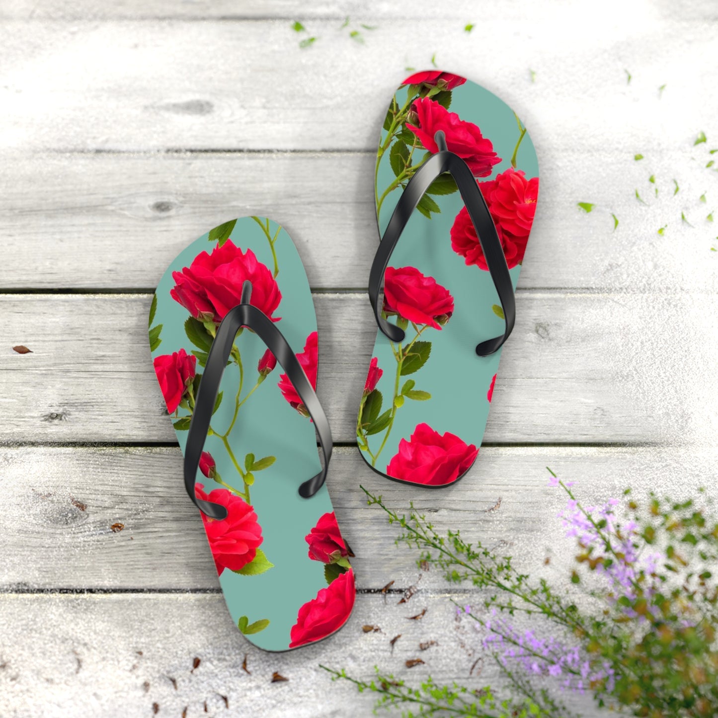 Red Flowers and blue - Inovax Flip Flops