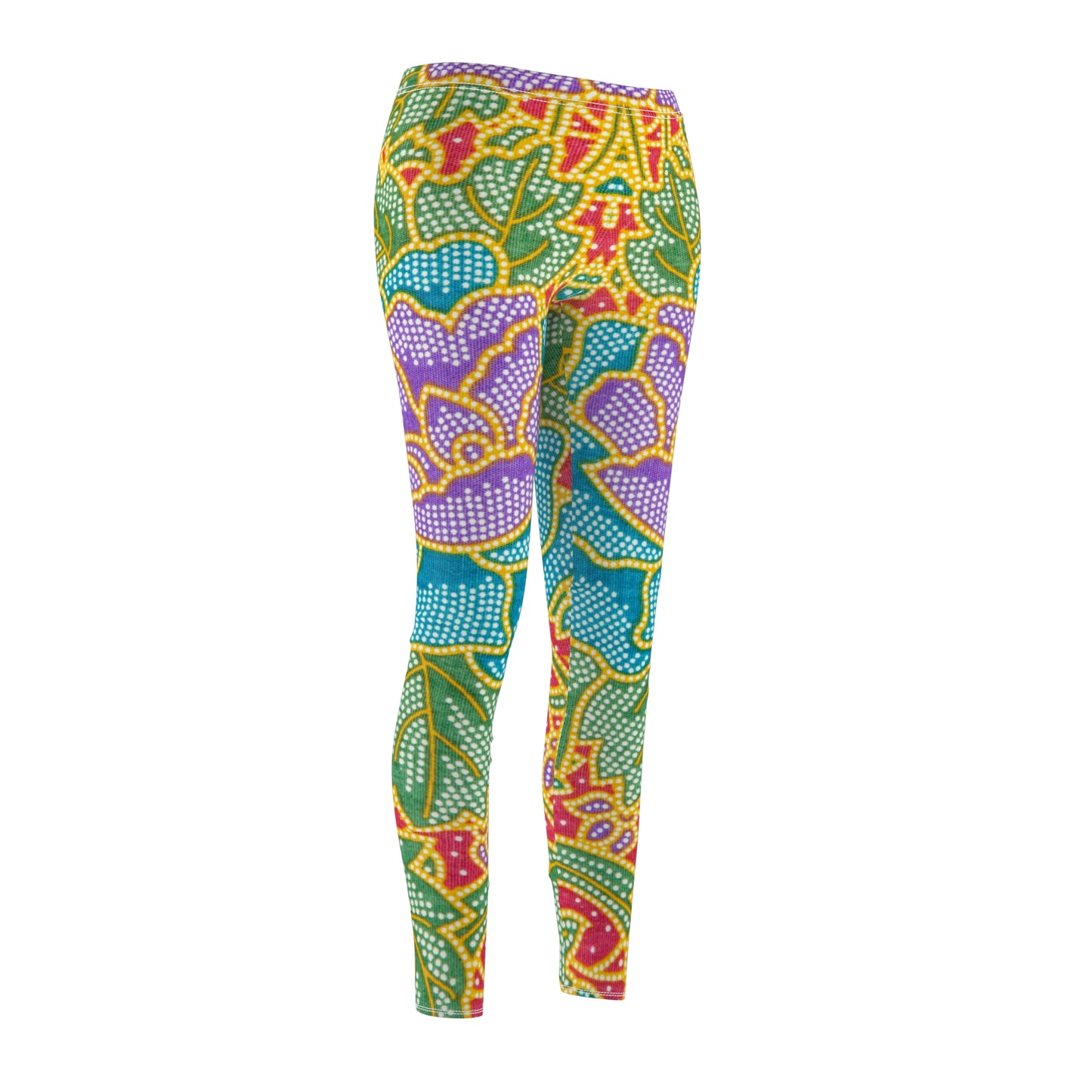 Flores verdes y rojas - Leggings Casual Inovax corte y costura mujer