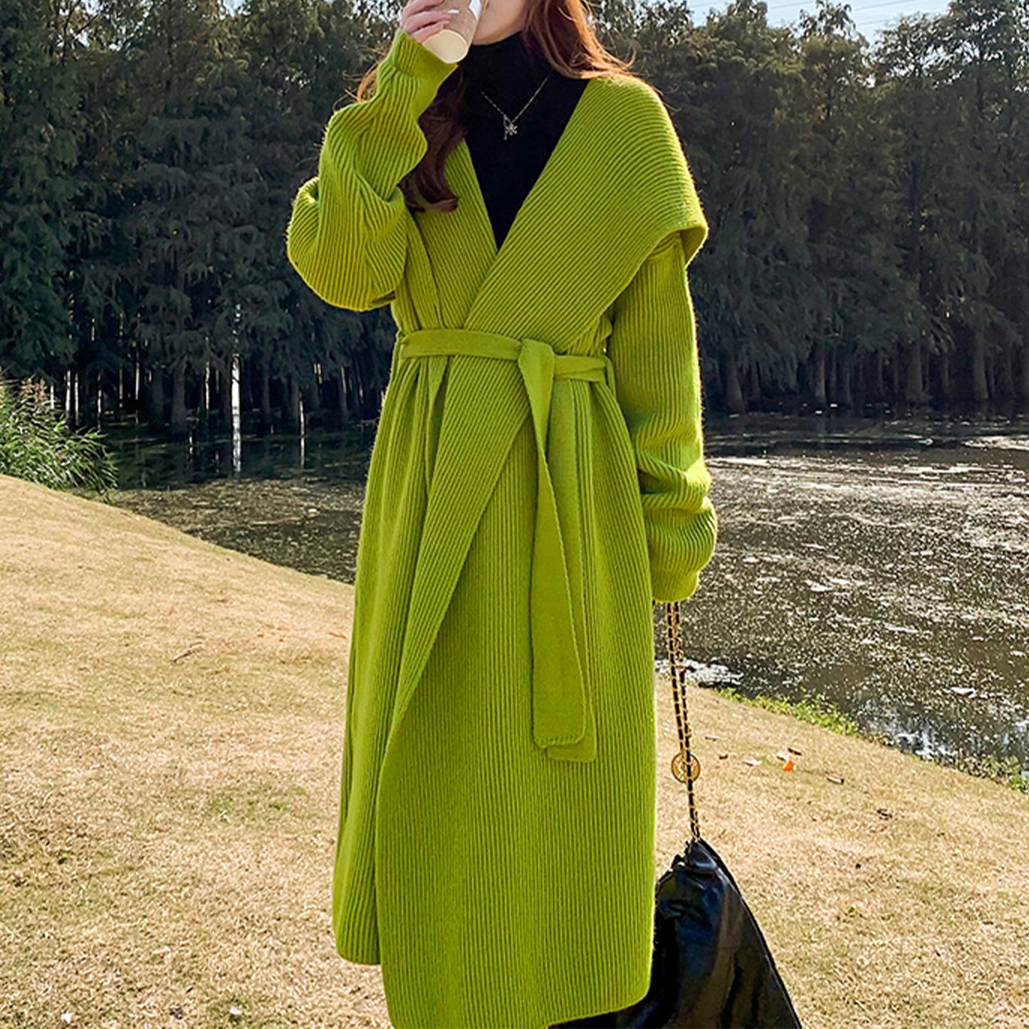 Suéter de lana de alpaca verde, abrigo, cárdigan de punto suelto y grueso, prendas de punto hechas a mano, ropa tejida a mano, ropa de mujer