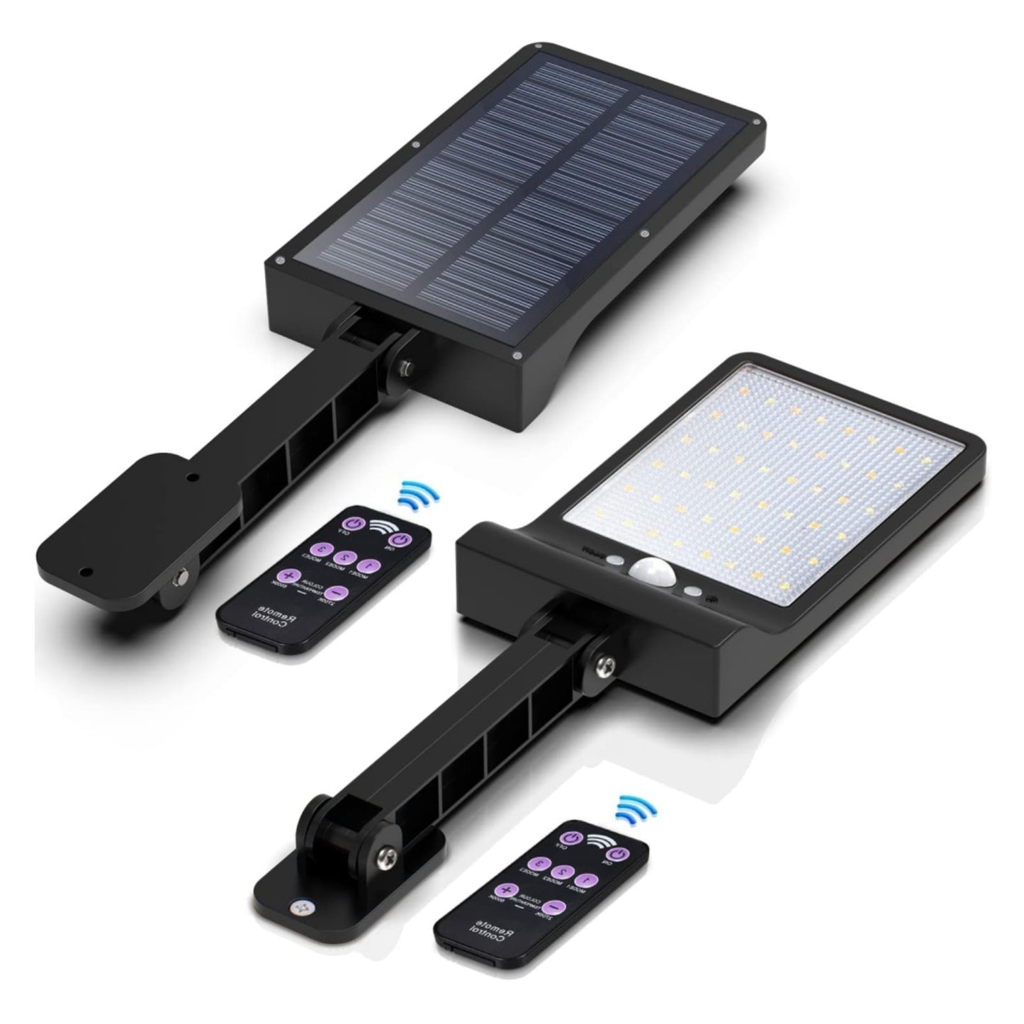 Paquete de 2 luces de inundación solares para exteriores, luz inalámbrica con Sensor de movimiento de seguridad impermeable de 48 LED con 3 modos