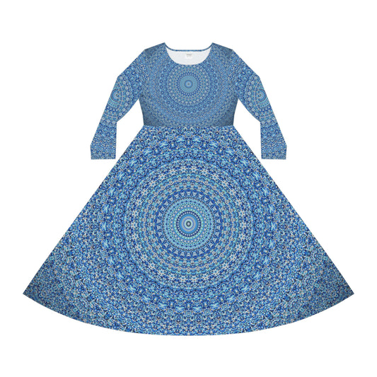 Blue Mandala - Inovax Women's Long Sleeve Dance Dress