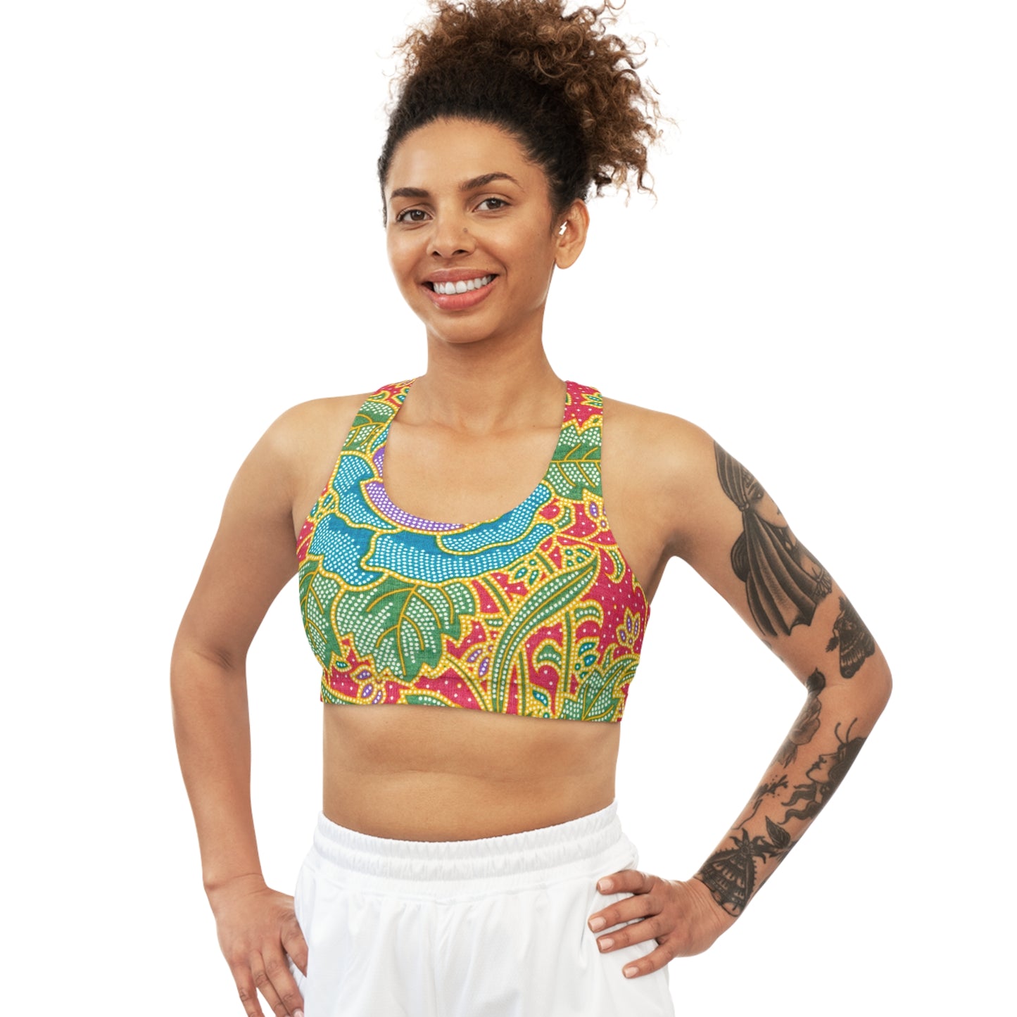 Fleurs vertes et rouges - Inovax Seamless Sports Bra