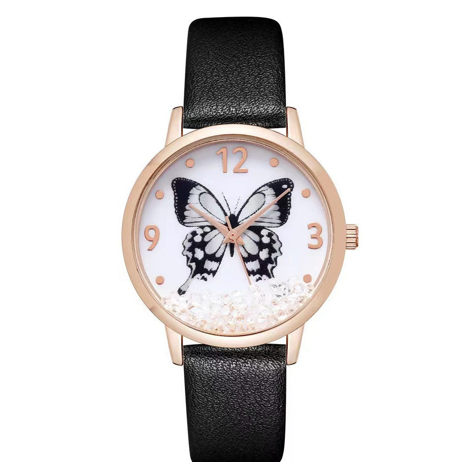 Reloj de cuarzo con mariposa y diamantes de imitación a la moda para mujer