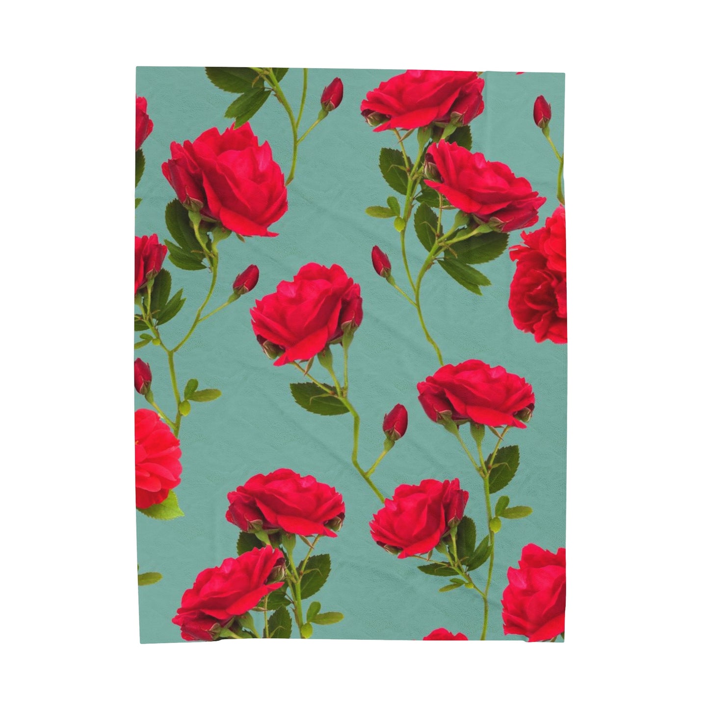 Red Flowers and blue - Inovax Velveteen Plush Blanket