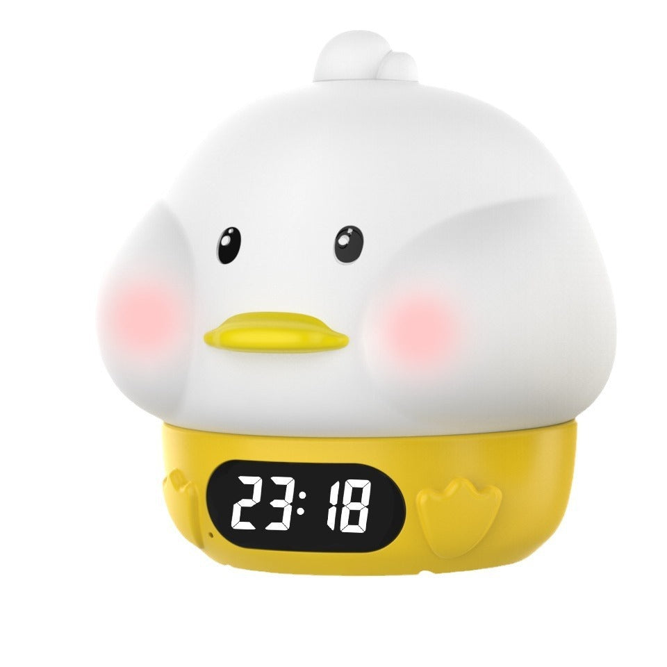 Reloj despertador con luz suave y carga USB, lámpara de noche pequeña