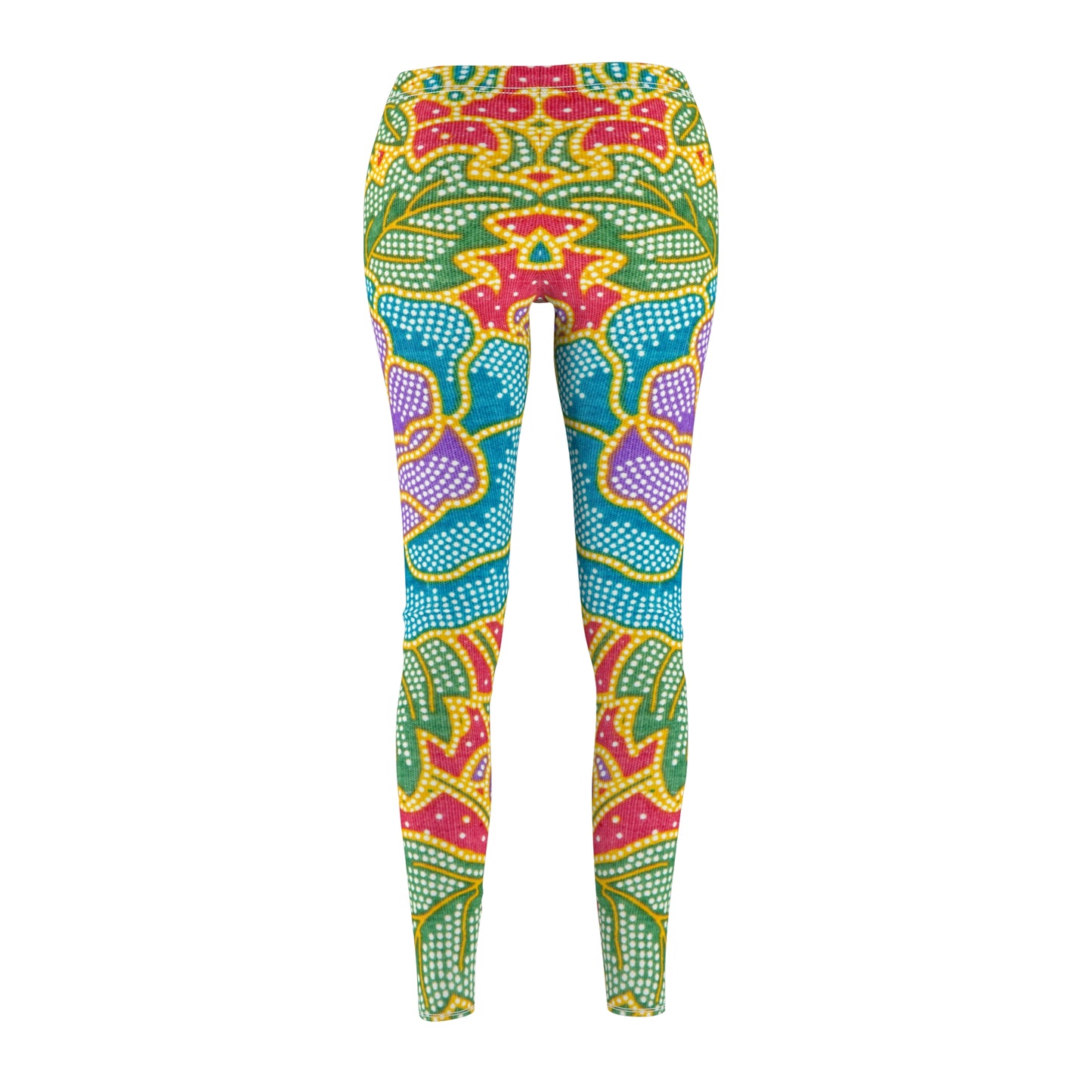 Flores verdes y rojas - Leggings Casual Inovax corte y costura mujer