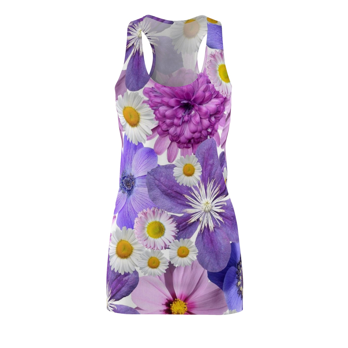 Flores moradas - Vestido con espalda cruzada cortado y cosido para mujer Inovax