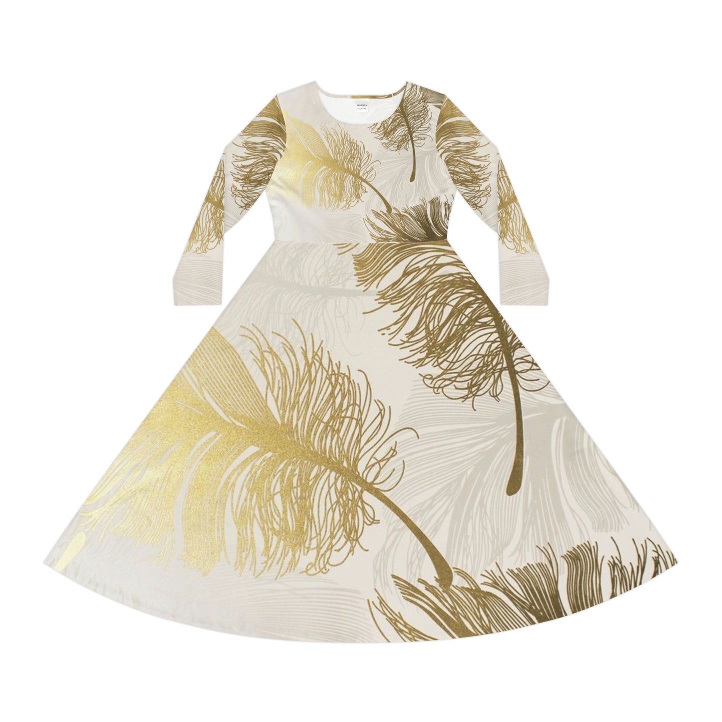 Golden Feathers - Vestido de baile de manga larga para mujer Inovax