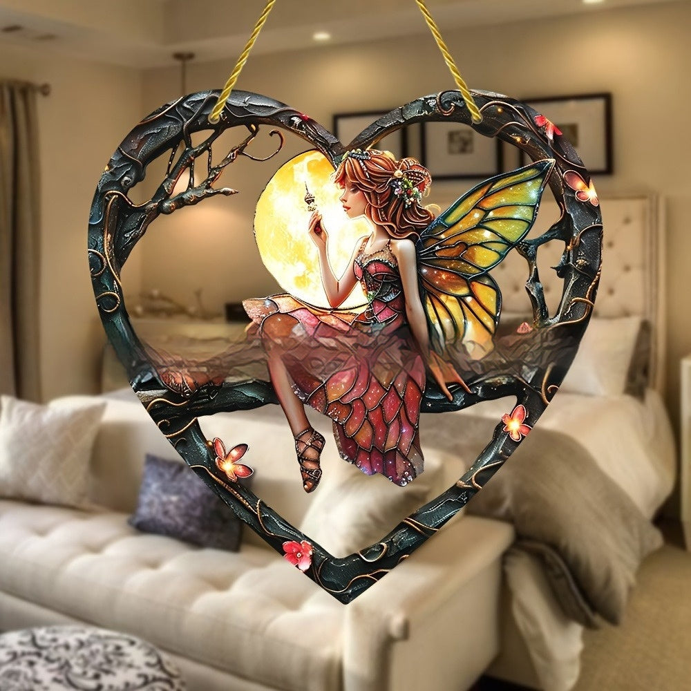 Acrylic Heart-shaped Wall Hanging Stained Glass Effect Home Garden Decoration