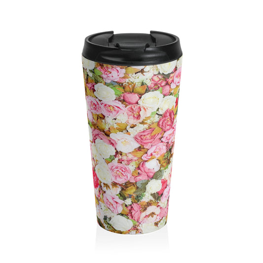 Pink Flowers - Inovax Stainless Steel Travel Mug