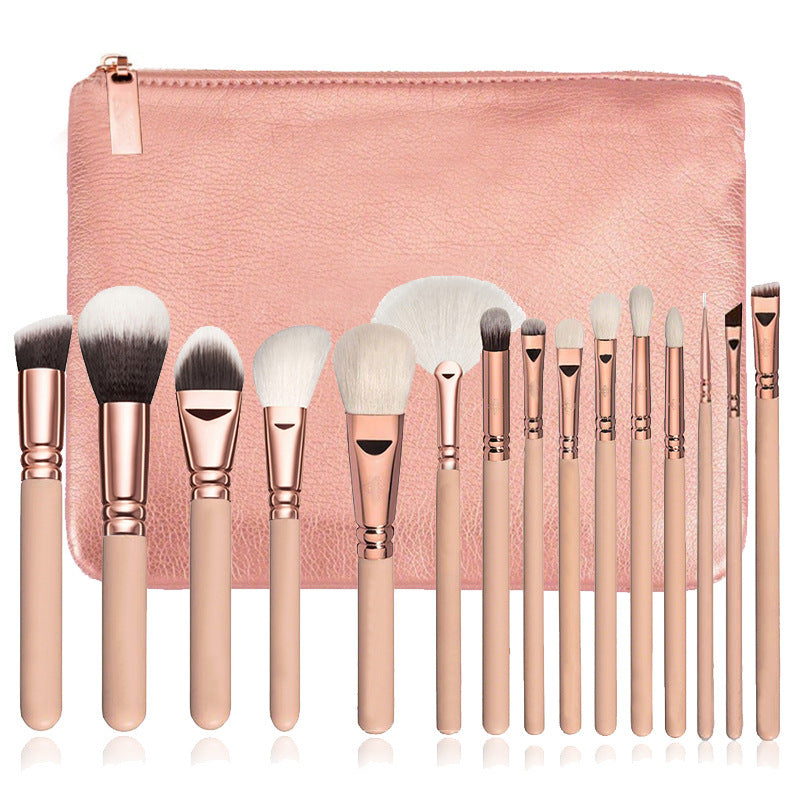 15 pinceaux de maquillage avec sac, ensemble d'outils de maquillage multifonctions en or Rose