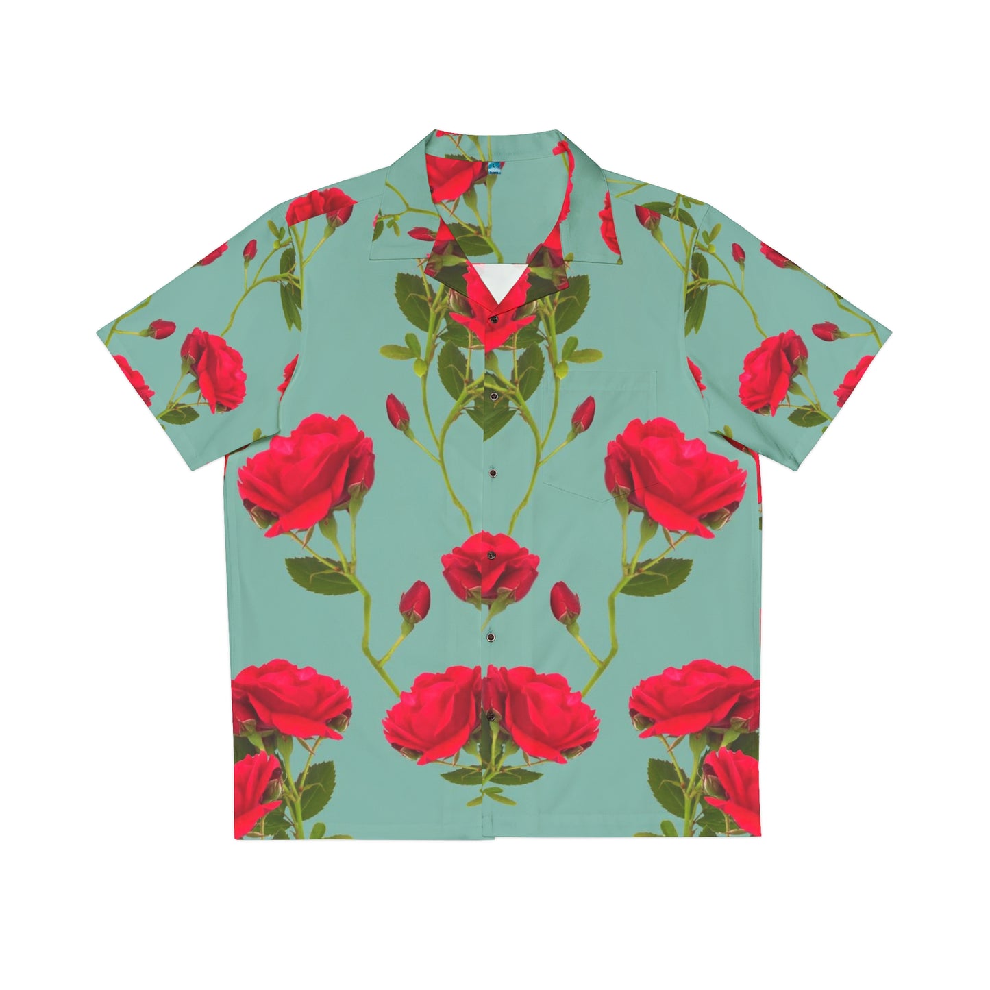 Flores Rojas y Azul - Camisa Hawaiana Hombre Inovax