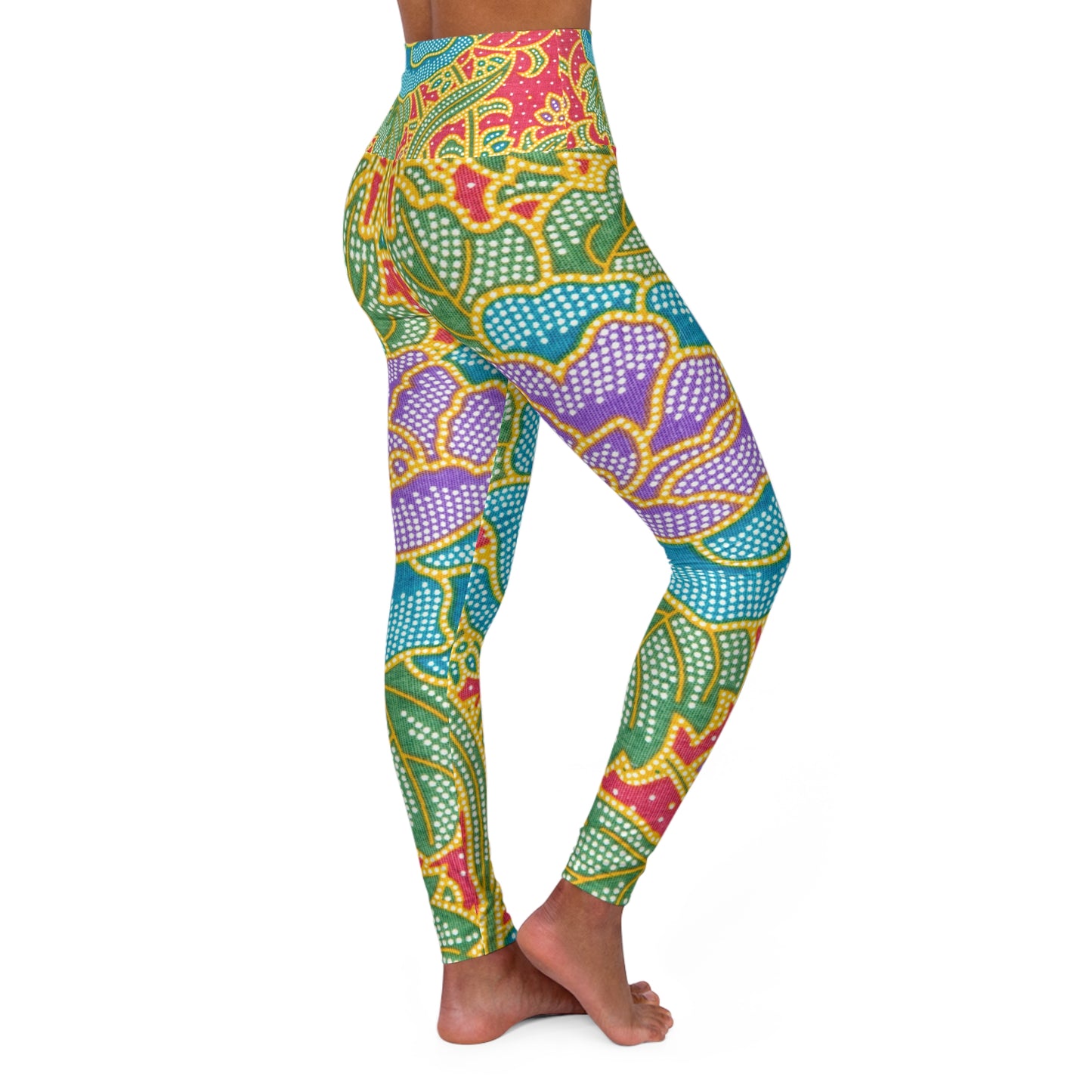 Fleurs vertes et rouges - Legging de yoga taille haute Inovax